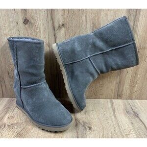 UGG Women Classic Femme Short Slate Wedge Boots Size 7 Gray Suede Sheepskin